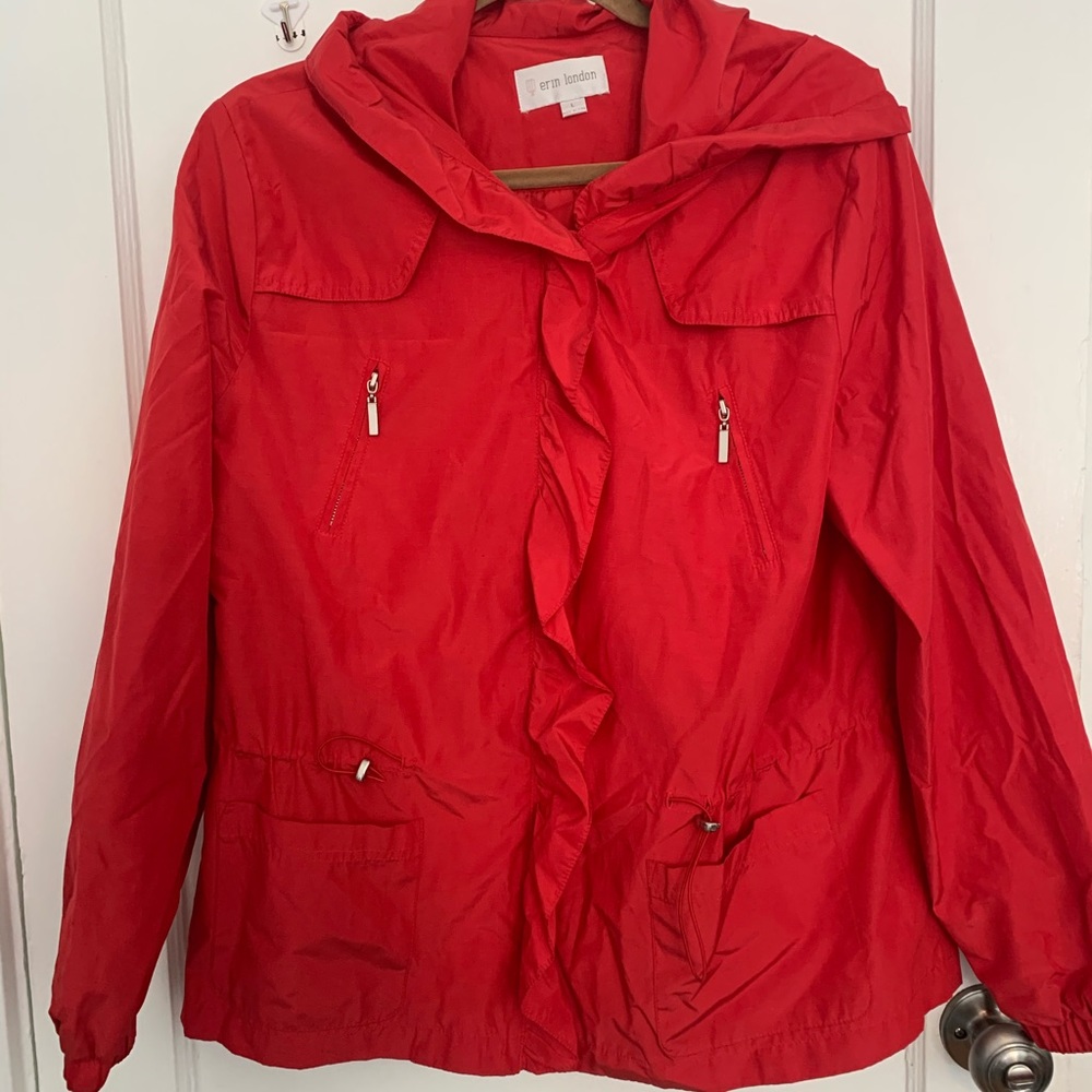 Large Ruffled Erin London Red Rain Jacket